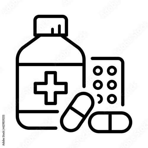 Black medicine pack line icon, simple health equipment flat design vector pictogram, infographic vector for app logo web website button banner ui ux interface elements isolated on white background
