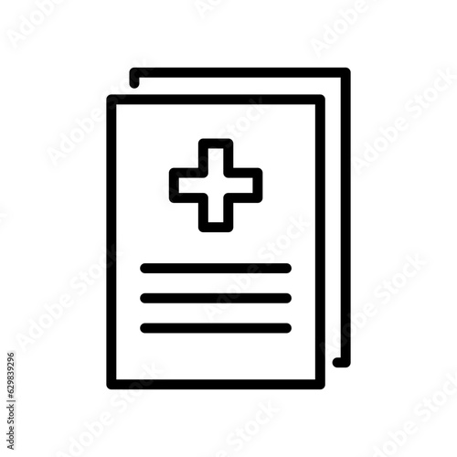 Black single medical diagnosis papers line icon, simple outline document flat design pictogram, infographic vector for app logo web button ui ux interface elements isolated on white background