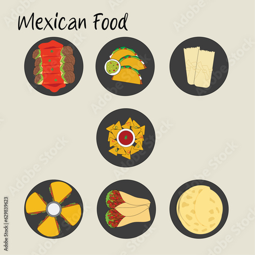 set of mexican food illustration