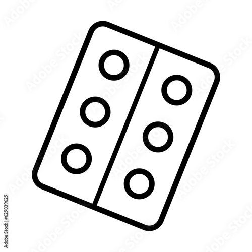 Black single pills pack line icon, simple health equipment flat design vector pictogram, infographic vector for app logo web website button banner ui ux interface elements isolated on white background