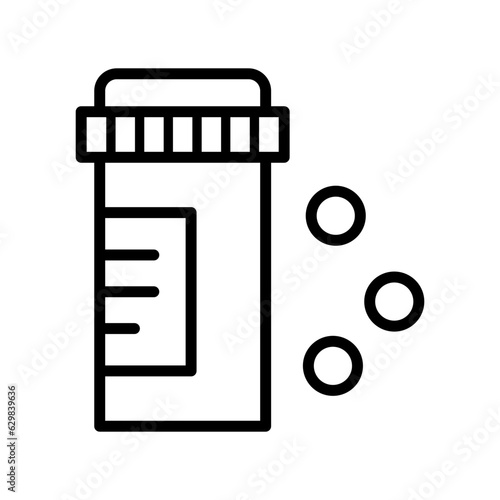 Black single pills bottle line icon, simple health medicine flat design vector pictogram, infographic vector for app logo web website button ui ux interface elements isolated on white background