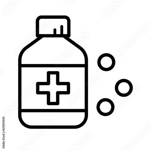 Black single medicine bottle line icon, simple health equipment flat design vector pictogram, infographic vector for app logo web website button ui ux interface elements isolated on white background