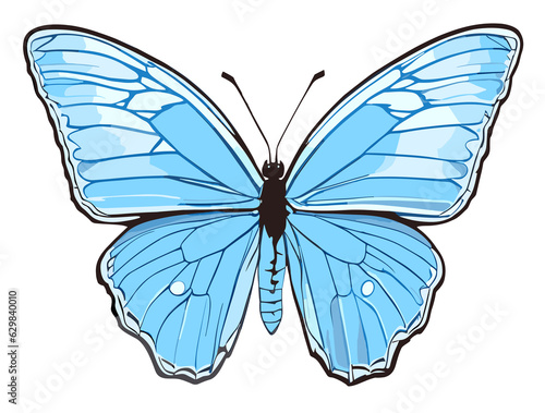 Single blue isolated Butterfly morpho illustration on a white background (Generative AI)