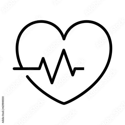 Black single heart beat line icon, simple cardiac shape signage flat design pictogram, infographic vector for app logo web website button ui ux interface elements isolated on white background