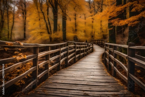 Wooden footpath to walk river in autumn © Pretty Panda