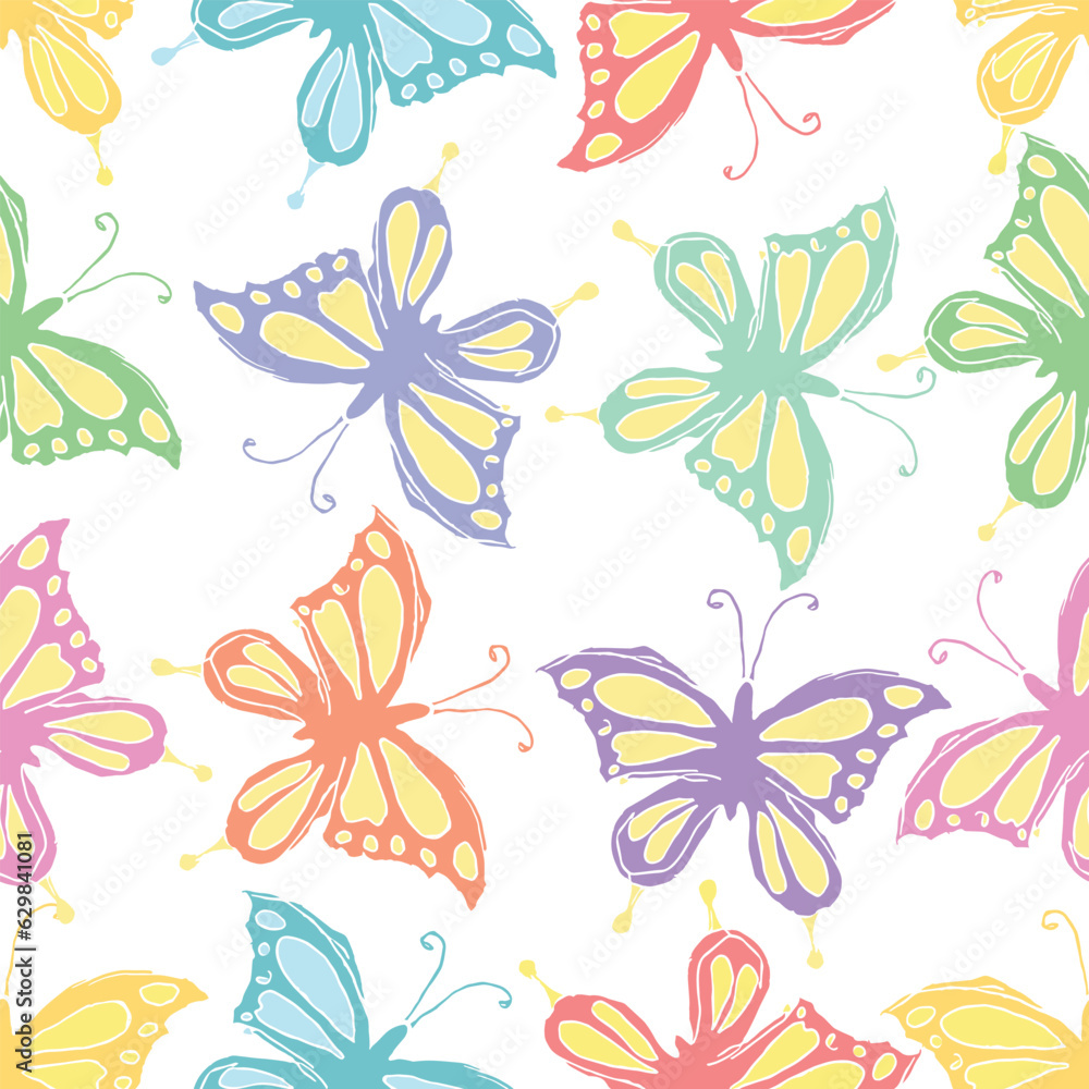 Seamless butterfly pattern. Drawn butterfly background Seamless butterfly pattern. Drawn butterfly background