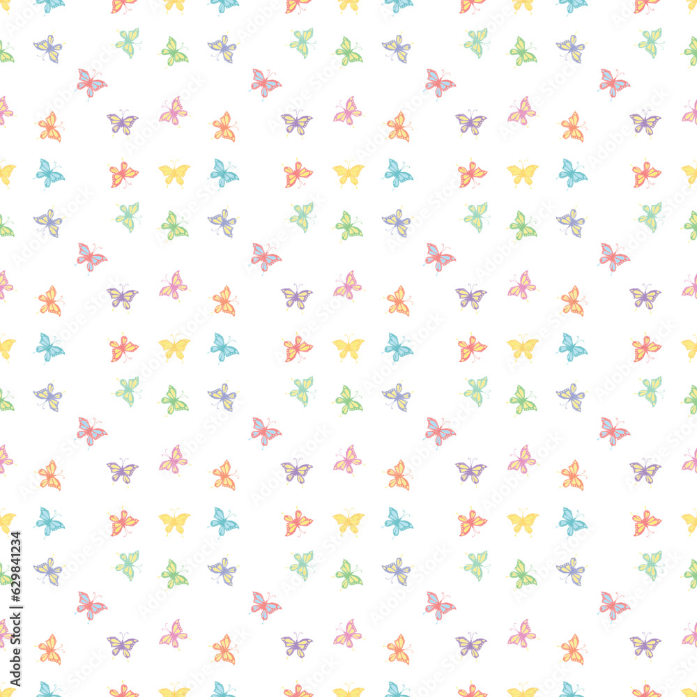 Seamless butterfly pattern. Drawn butterfly background