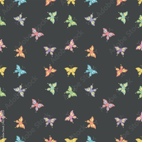 Seamless butterfly pattern. Drawn butterfly background