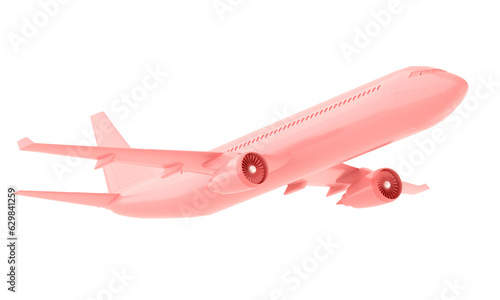 Pink plane take off isolated on white background. 3d rendering