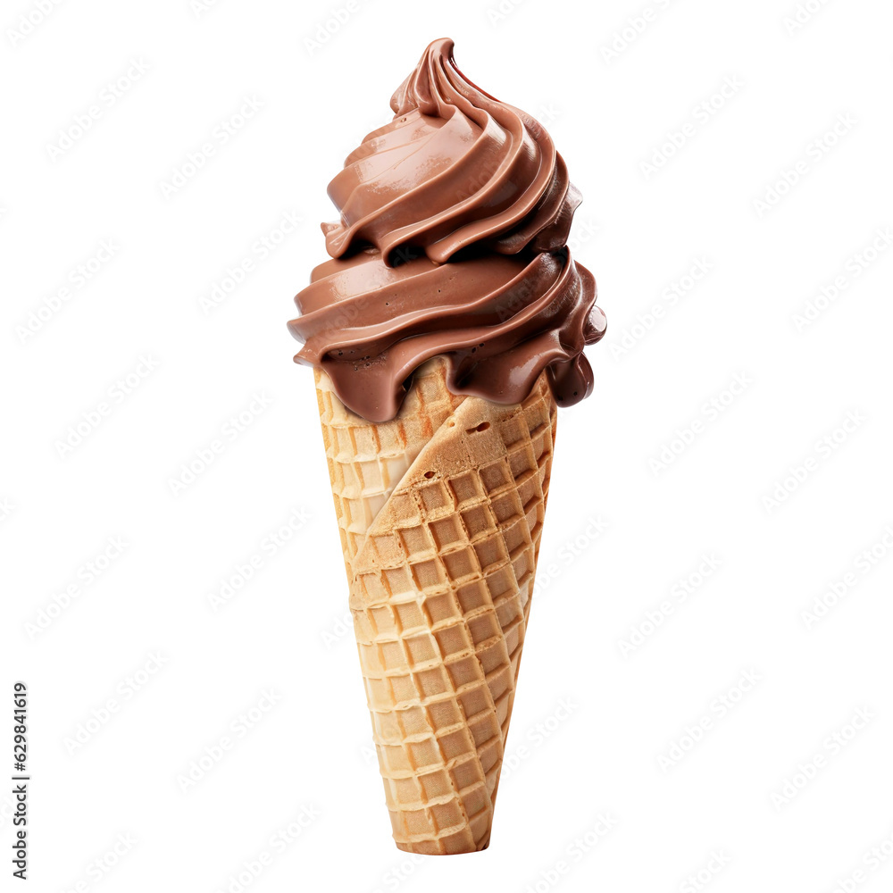 Chocolate cone ice cream isolated on a transparent background, created with Generative AI Chocolate cone ice cream isolated on a transparent background, created with Generative AI