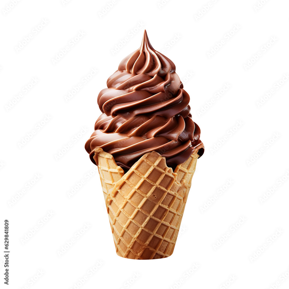 Chocolate cone ice cream isolated on a transparent background, created with Generative AI Chocolate cone ice cream isolated on a transparent background, created with Generative AI
