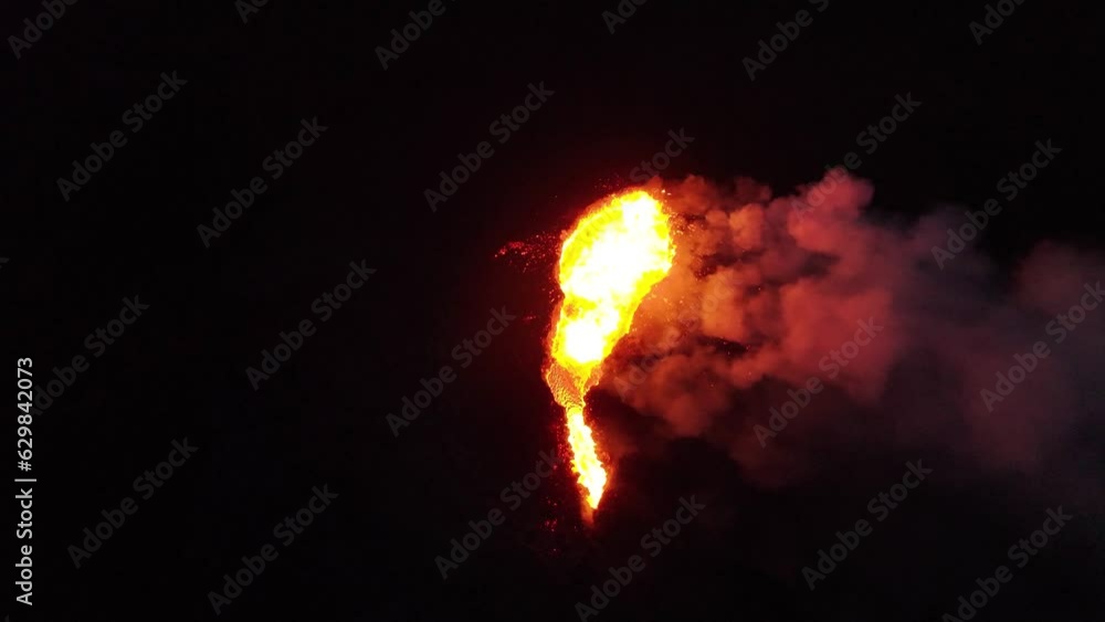 Aerial view of Litli-Hrutur (Little Ram) Volcano during an eruption on Fagradalsfjall volcanic area in southwest Iceland, it's a fissure eruption started on the Reykjanes Peninsula, Iceland. Aerial view of Litli-Hrutur (Little Ram) Volcano during an eruption on Fagradalsfjall volcanic area in southwest Iceland, it's a fissure eruption started on the Reykjanes Peninsula, Iceland.
