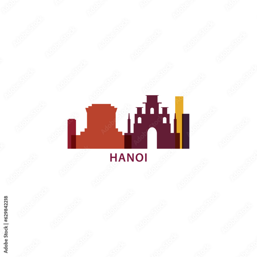 Vietnam Hanoi cityscape skyline city panorama vector flat modern logo icon. Asian region emblem idea with landmarks and building silhouettes