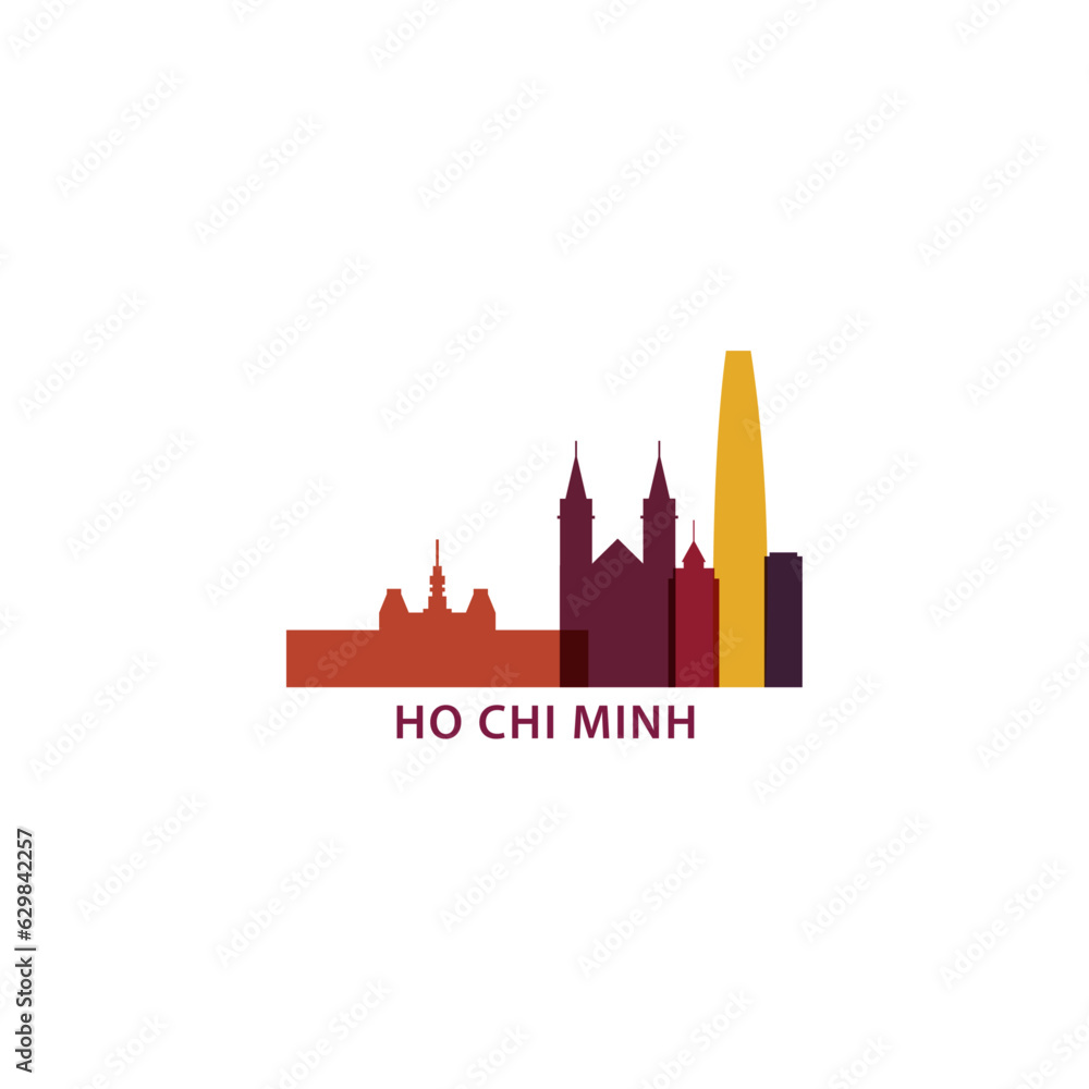 Vietnam Ho Chi Minh cityscape skyline city panorama vector flat modern logo icon. Asian region emblem idea with landmarks and building silhouettes
