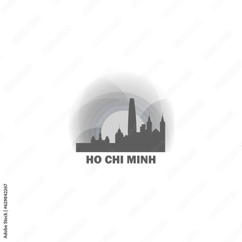 Vietnam Ho Chi Minh cityscape skyline city panorama vector flat modern logo icon. Asian region emblem idea with landmarks and building silhouettes at sunrise sunset