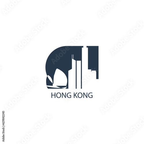 China Hong Kong cityscape skyline city panorama vector flat modern logo icon. Asian region emblem idea with landmarks and building silhouettes