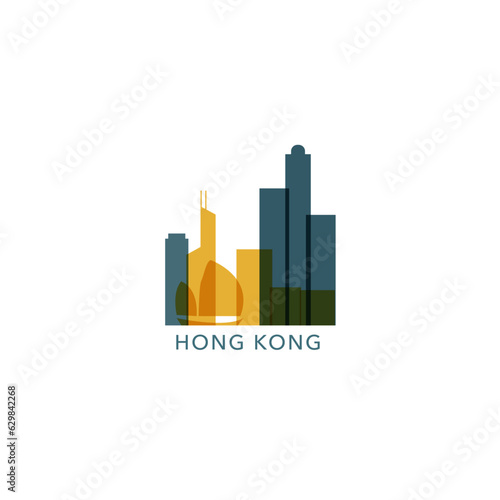 China Hong Kong cityscape skyline city panorama vector flat modern logo icon. Asian region emblem idea with landmarks and building silhouettes