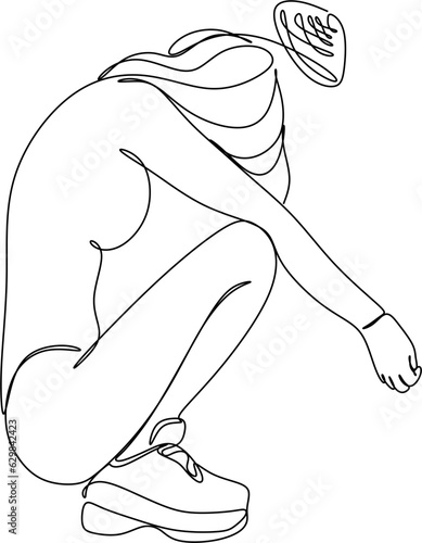 Continuous line drawing of a young woman feeling sad, tired and worried about depression in mental health. problems, failures and broken heart concepts isolated on white