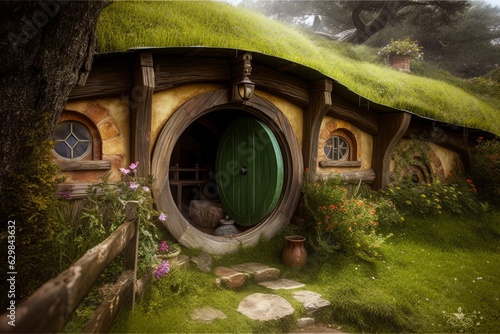 Obraz na płótnie Concept art illustration of hobbit house, Generative AI w salonie