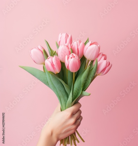 Hand with tulip flowers © ArtCookStudio