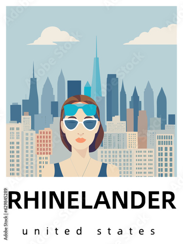 Rhinelander: Flat design tourism poster with a cityscape of Rhinelander (United States) photo