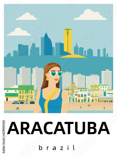 Aracatuba: Flat design tourism poster with a cityscape of Aracatuba (Brazil) photo