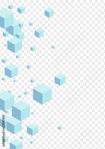 White Square Background Transparent Vector. Block Model Template. Blue Polygon Set Illustration. Empty Texture. Gray Technology Cubic.