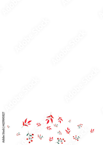 Wallpaper Mural Burgundy Rowan Background White Vector. Berries Drawn Template. Green Foliage. Pink Leaves Fly. Banner Texture. Torontodigital.ca