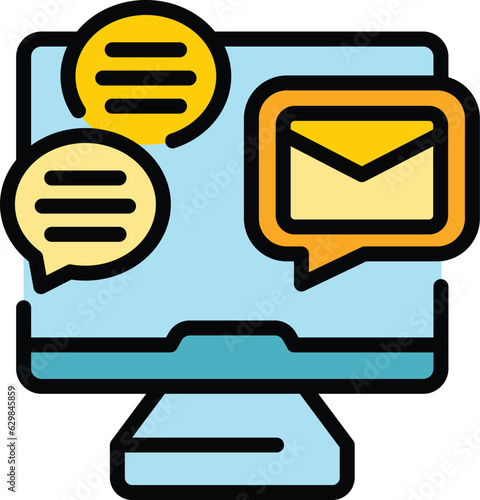 Computer promotion icon outline vector. Public business. Marketing online color flat