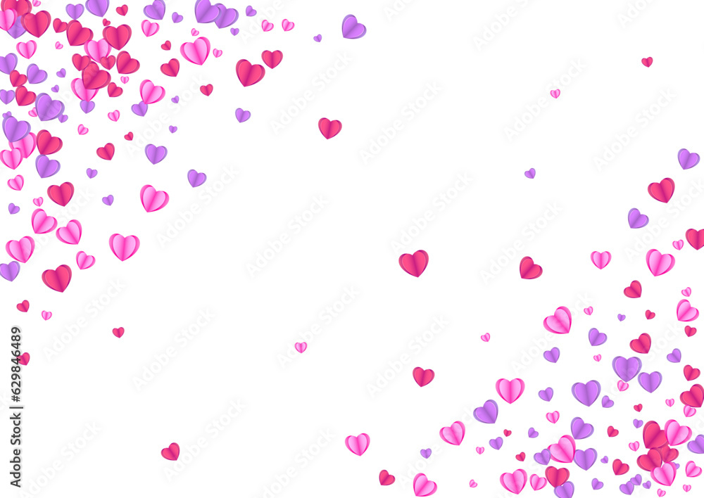 Violet Heart Background White Vector. Cute Texture Confetti. Fond Romantic Frame. Tender Heart Amour Illustration. Red Romance Pattern.
