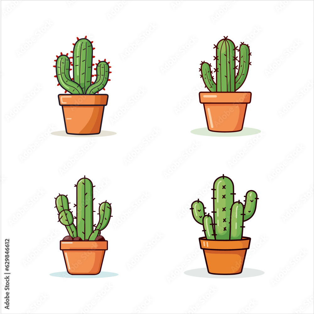 Set of cactus in pot, vector illustration in cartoon style