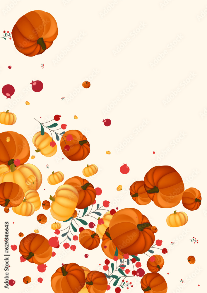 Burgundy Pumpkin Background Beige Vector. Gourd Pumpkins. Red Farm Frame. Wreath Texture. Orange Leaves November Template.