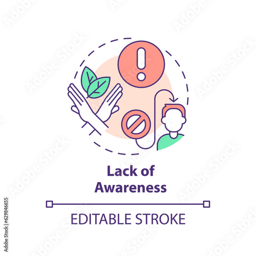 Editable lack of awareness icon concept, isolated vector, sustainable office thin line illustration.
