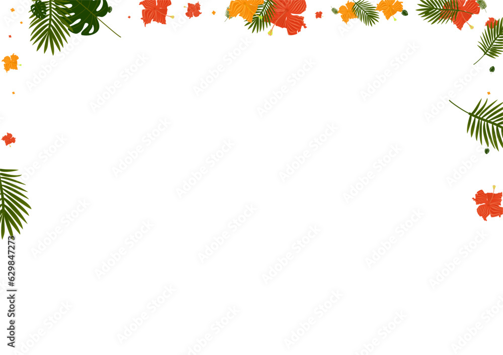 Orange Flora Background White Vector. Palm Popular Card. Red Flower. Print Backdrop. Yellow Rainforest Illustration. Orange Flora Background White Vector. Palm Popular Card. Red Flower. Print Backdrop. Yellow Rainforest Illustration.