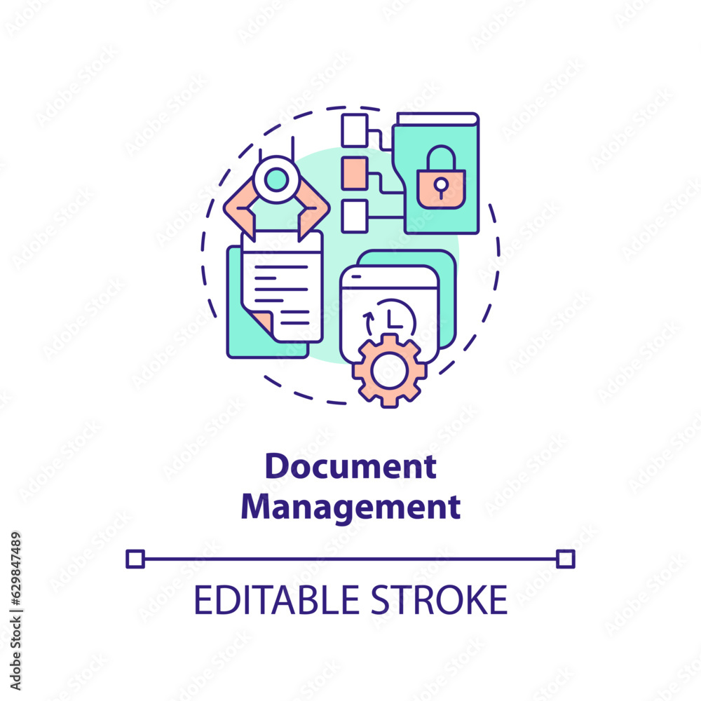 2D editable document management thin line icon concept, isolated vector, multicolor illustration representing knowledge management. 2D editable document management thin line icon concept, isolated vector, multicolor illustration representing knowledge management.