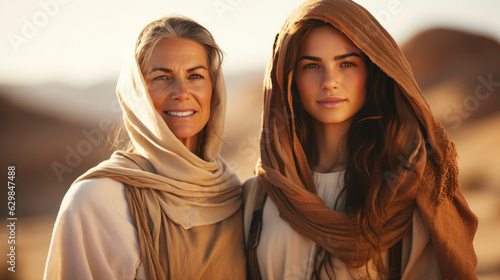 Fotografie, Tablou Portrait of Ruth and Naomi in the desert. Old testament concept.