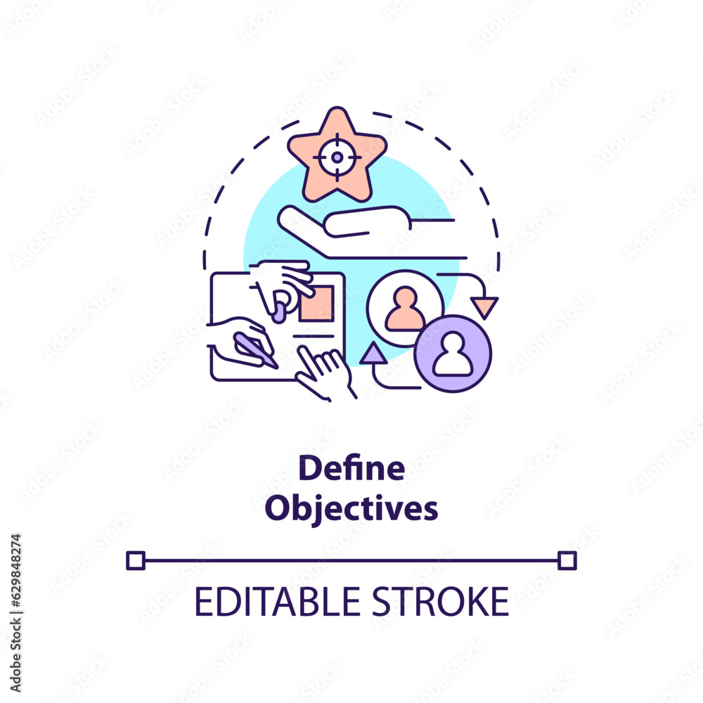 Fototapeta premium 2D editable define objectives thin line icon concept, isolated vector, multicolor illustration representing knowledge management.
