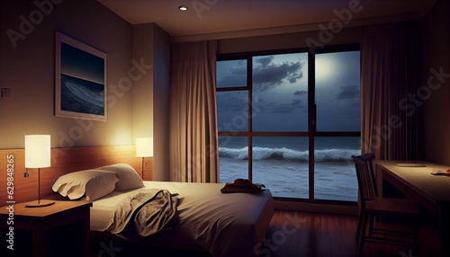 interior of a hotel room night view