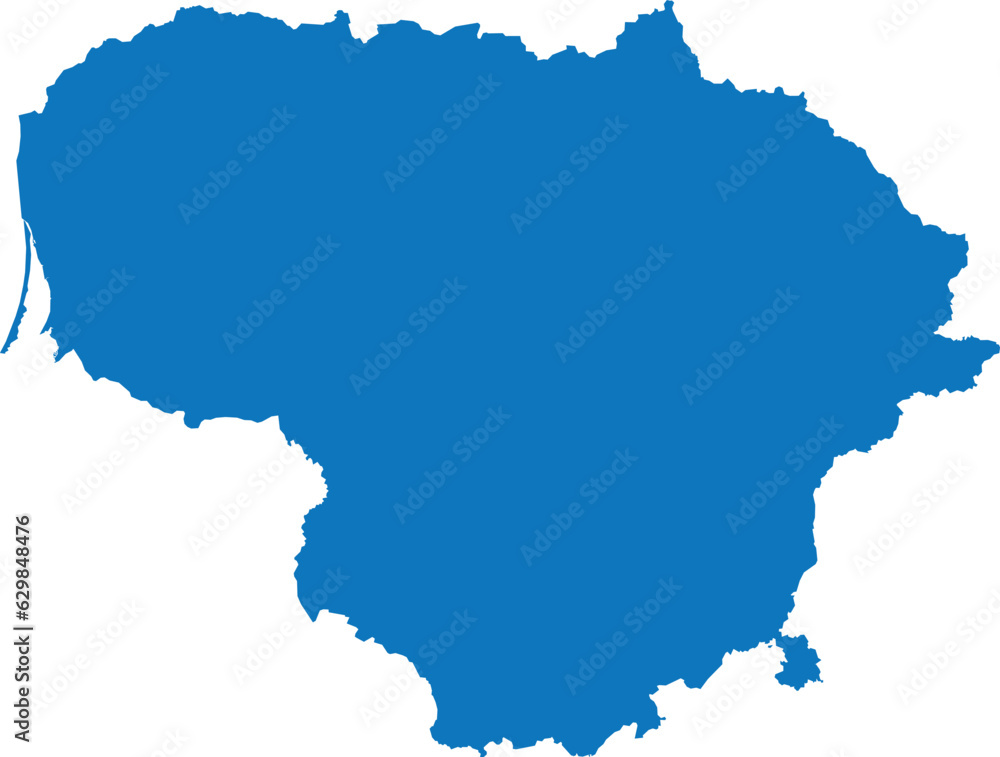 BLUE CMYK color detailed flat stencil map of the European country of LITHUANIA on transparent background