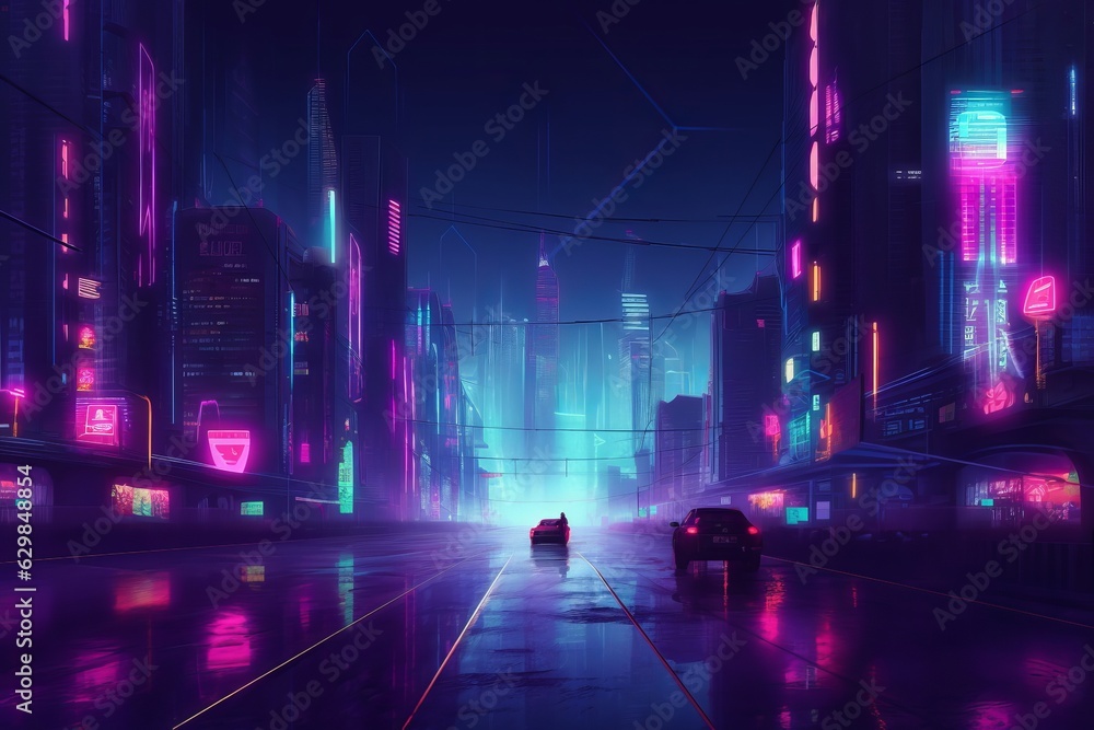 Futuristic cyberpunk city full of neon lights - illustration, Generative AI Futuristic cyberpunk city full of neon lights - illustration, Generative AI