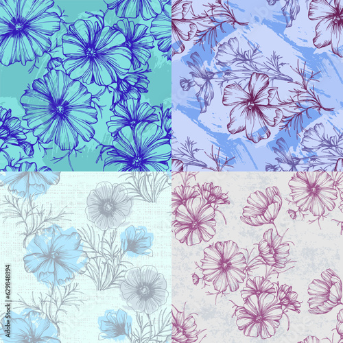 Wild flowers Seamless pattern kosmeya. Floral pattern. Plant background for fashion  tapestries  prints. Modern floral design perfect for fashion and decoration