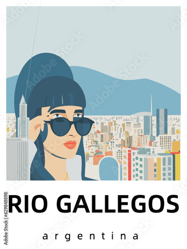 Rio Gallegos: Flat design tourism poster with a cityscape of Rio Gallegos (Argentina) photo