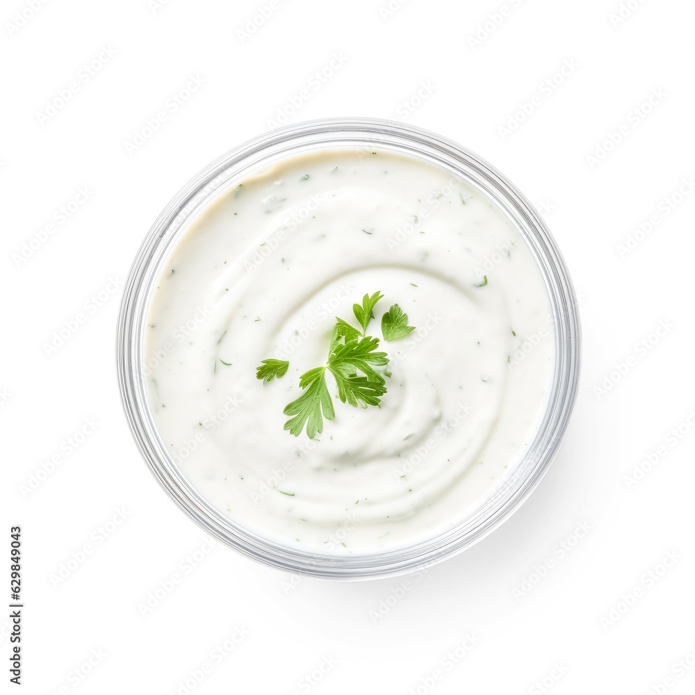 Ranch sauce in saucer top view isolated on transparent background Ranch sauce in saucer top view isolated on transparent background