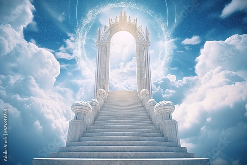 Fototapete Steps to Heaven, a  staircase in the clouds leads to the gates of Heaven