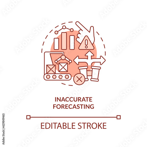 2D editable inaccurate forecasting red thin line icon concept, isolated vector, illustration representing overproduction.