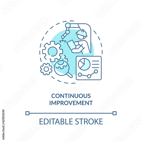2D editable continuous improvement blue thin line icon concept, isolated vector, illustration representing overproduction.