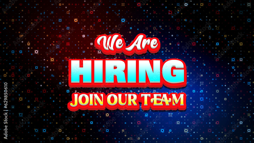 Blue Red Colorful We Are Hiring Join Our Team Lettering On Dark Shiny HUD Element Particles Sparkle Pattern Background