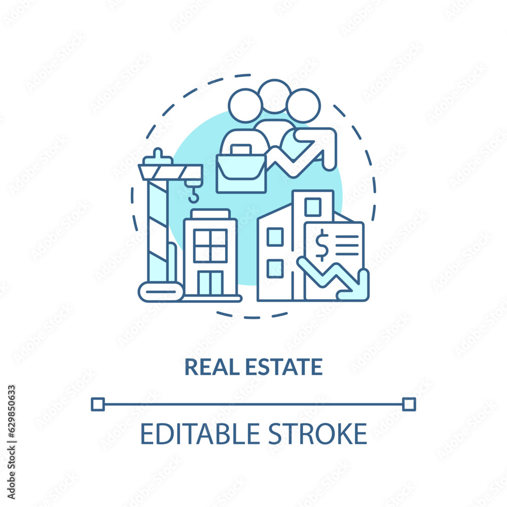 2D editable real estate blue thin line icon concept, isolated vector, illustration representing overproduction.