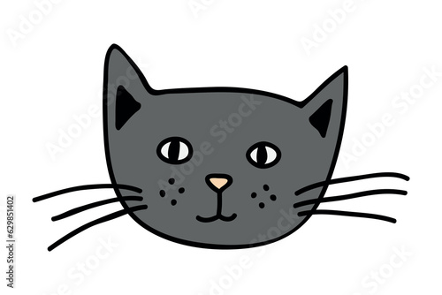 Hand drawn cat muzzle clipart. Cute pet face doodle