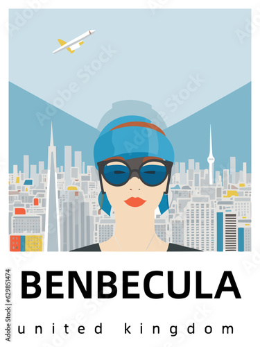 Benbecula: Flat design tourism poster with a cityscape of Benbecula (United Kingdom) photo